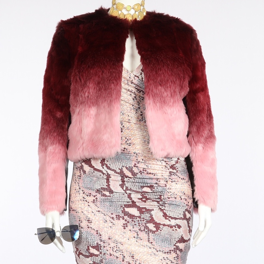 NY&CO Ombré Faux Fur Jacket Wine / Pink SZ L